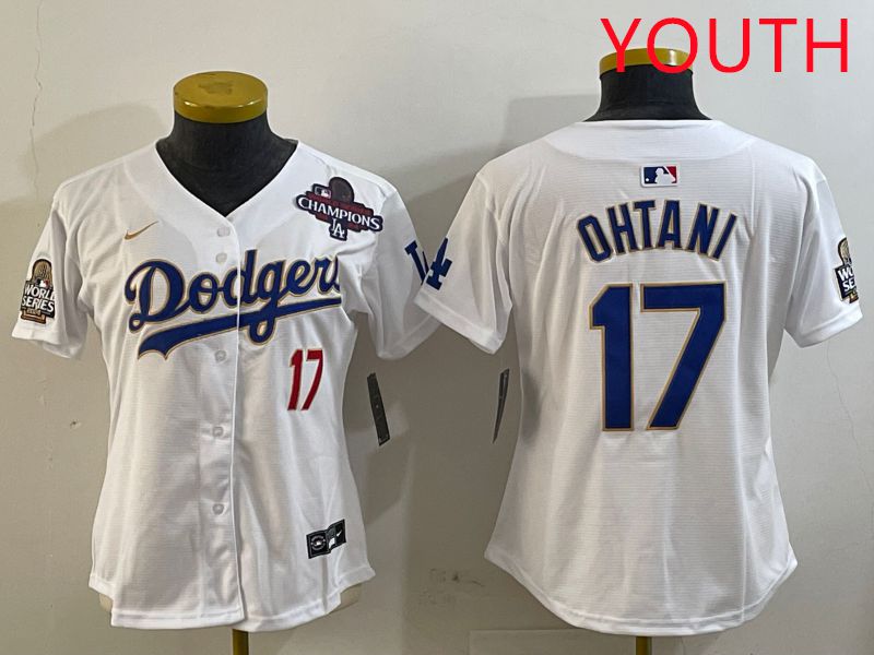 Youth Los Angeles Dodgers #17 Ohtani White Gold Game 2025 Nike MLB Jersey style 2->youth mlb jersey->Youth Jersey